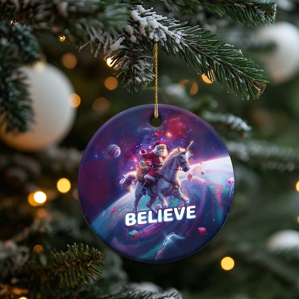 Funny Xmas Cat Christmas Ornament Santa Cat Riding Unicorn Galaxy Outer Space TS09 Print Your Wear