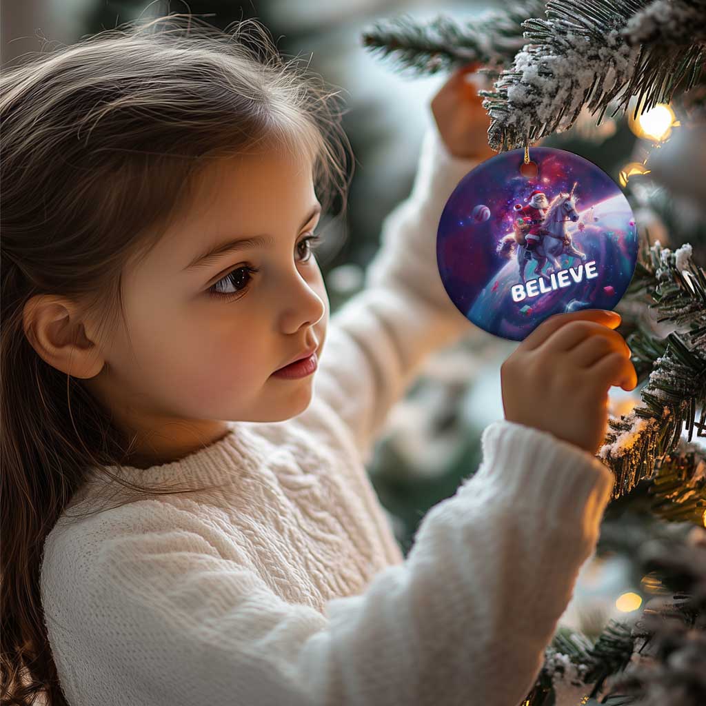 Funny Xmas Cat Christmas Ornament Santa Cat Riding Unicorn Galaxy Outer Space TS09 Print Your Wear