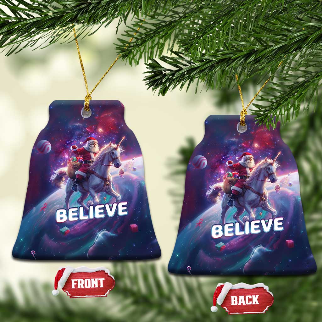 Funny Xmas Cat Christmas Ornament Santa Cat Riding Unicorn Galaxy Outer Space TS09 Bell Flake Galaxy Print Your Wear