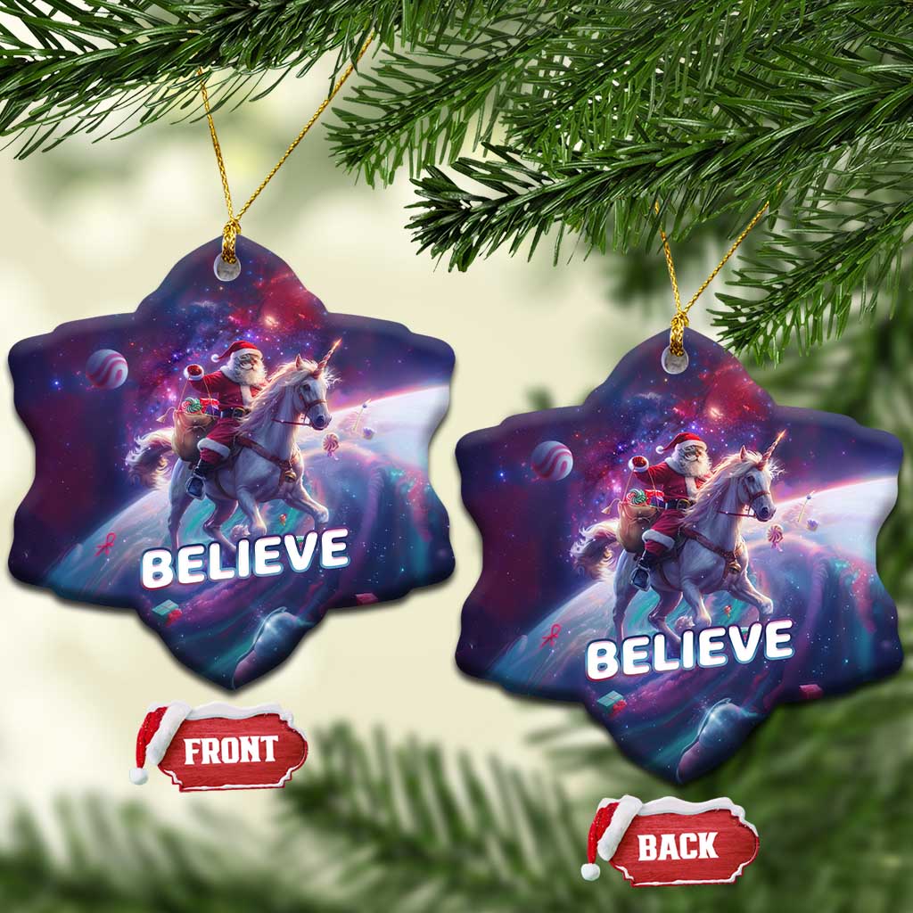 Funny Xmas Cat Christmas Ornament Santa Cat Riding Unicorn Galaxy Outer Space TS09 Snow Flake Galaxy Print Your Wear