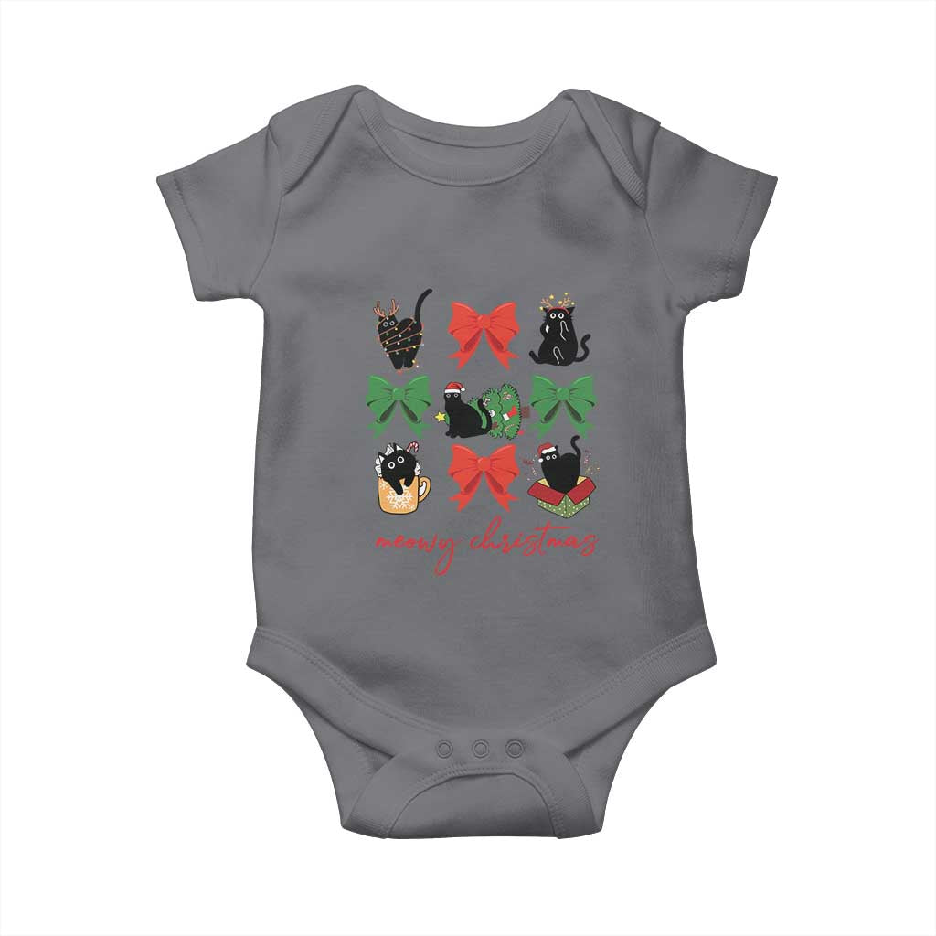 Funny Christmas Black Cat Baby Onesie Meowy Christmas Cute Cats Coquette Bow TS09 Charcoal Print Your Wear