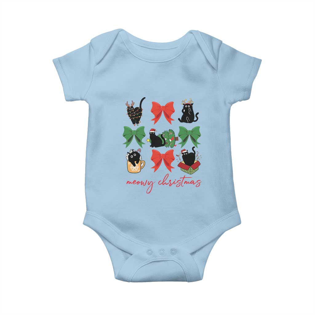 Funny Christmas Black Cat Baby Onesie Meowy Christmas Cute Cats Coquette Bow TS09 Light Blue Print Your Wear