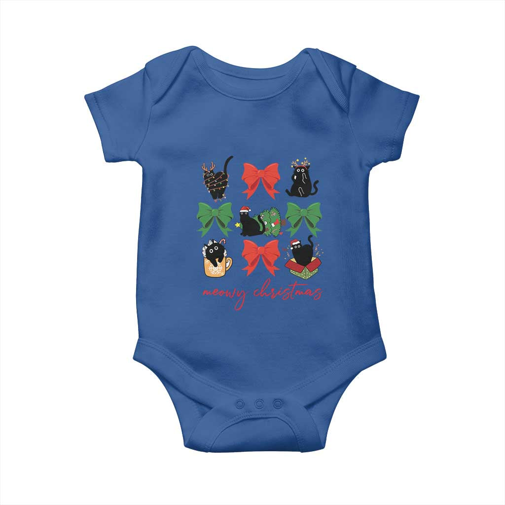 Funny Christmas Black Cat Baby Onesie Meowy Christmas Cute Cats Coquette Bow TS09 Royal Blue Print Your Wear