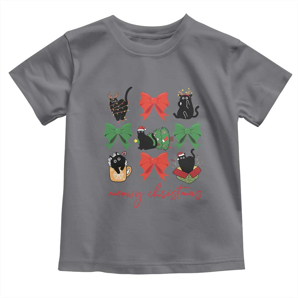 Funny Christmas Black Cat Baby Shirt Meowy Christmas Cute Cats Coquette Bow TS09 Charcoal Print Your Wear
