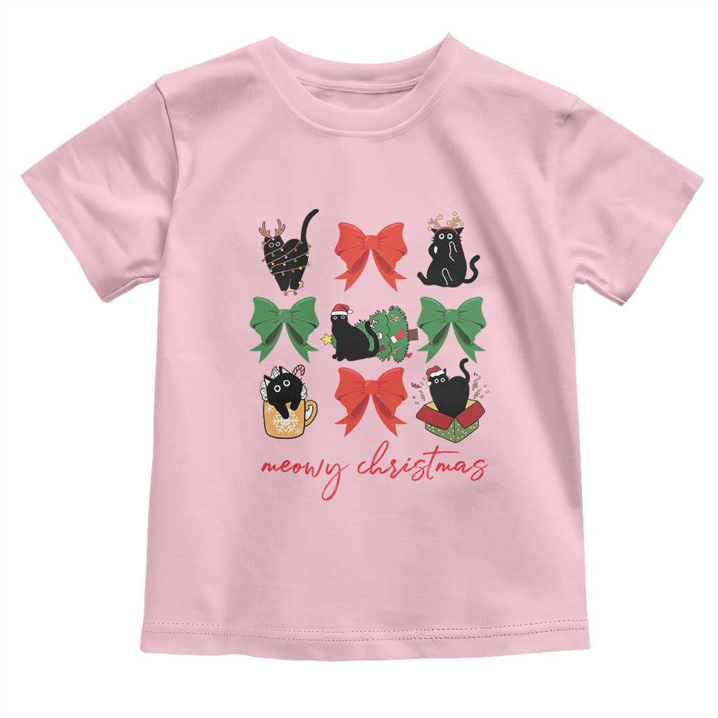 Funny Christmas Black Cat Baby Shirt Meowy Christmas Cute Cats Coquette Bow TS09 Light Pink Print Your Wear
