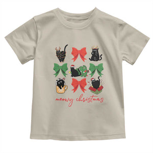Funny Christmas Black Cat Baby Shirt Meowy Christmas Cute Cats Coquette Bow TS09 Sand Print Your Wear