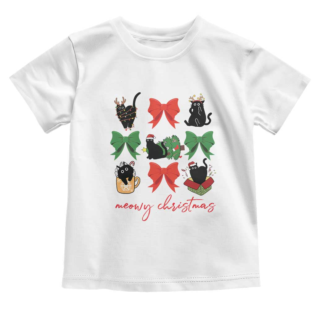 Funny Christmas Black Cat Baby Shirt Meowy Christmas Cute Cats Coquette Bow TS09 White Print Your Wear