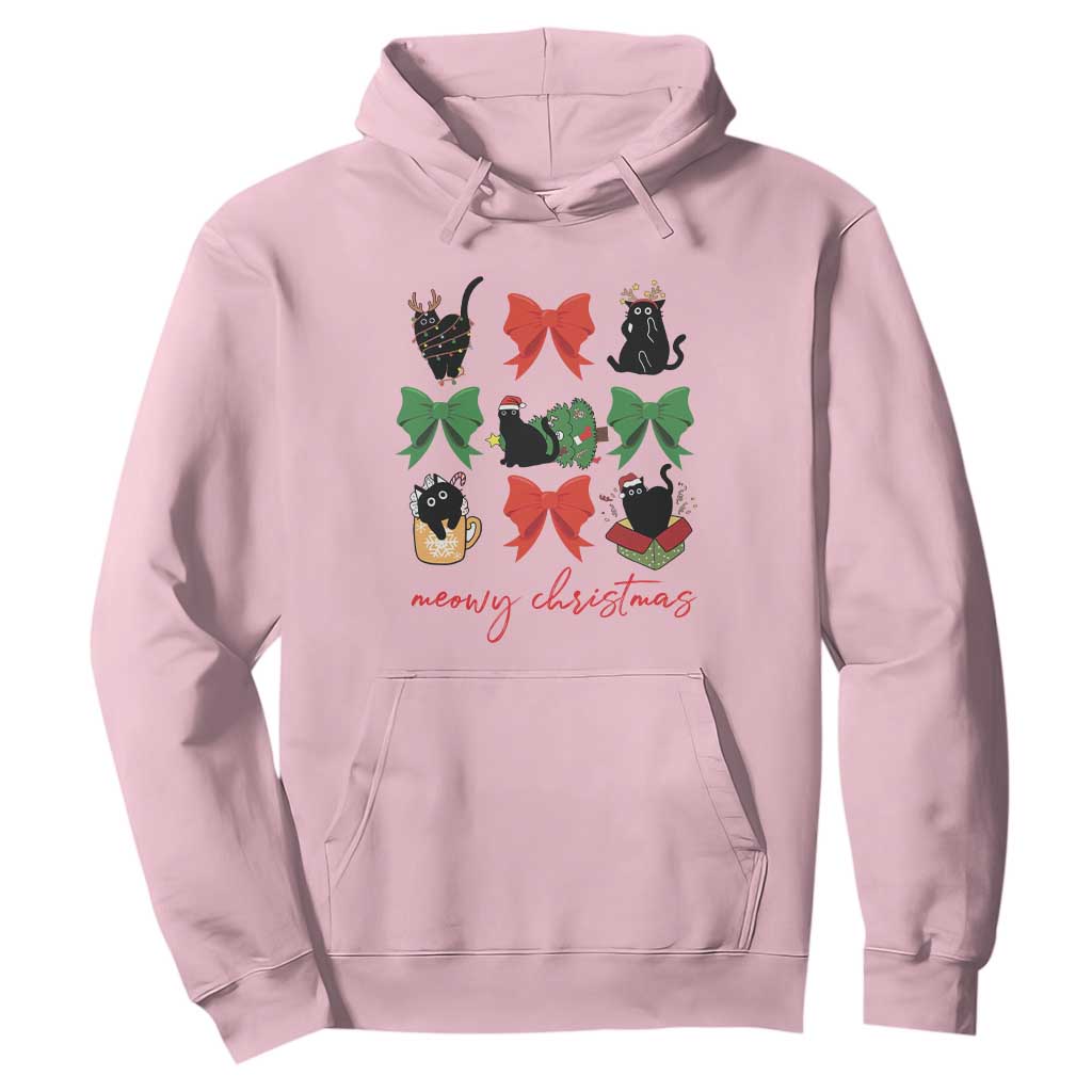 Funny Christmas Black Cat Hoodie Meowy Christmas Cute Cats Coquette Bow TS09 Light Pink Print Your Wear