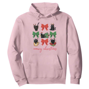 Funny Christmas Black Cat Hoodie Meowy Christmas Cute Cats Coquette Bow TS09 Light Pink Print Your Wear