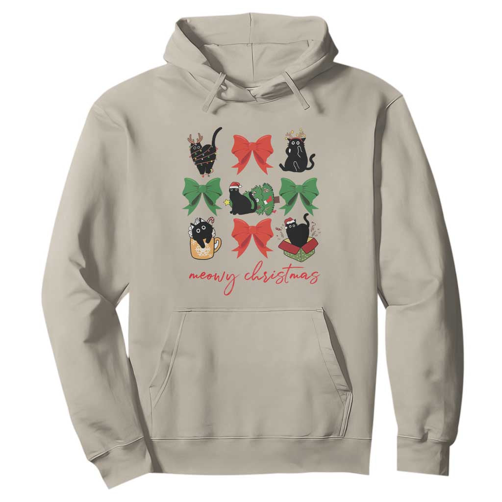 Funny Christmas Black Cat Hoodie Meowy Christmas Cute Cats Coquette Bow TS09 Sand Print Your Wear