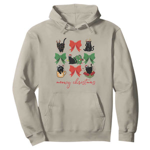 Funny Christmas Black Cat Hoodie Meowy Christmas Cute Cats Coquette Bow TS09 Sand Print Your Wear