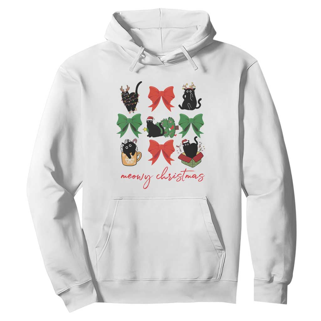 Funny Christmas Black Cat Hoodie Meowy Christmas Cute Cats Coquette Bow TS09 White Print Your Wear