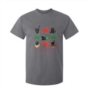 Funny Christmas Black Cat T Shirt For Kid Meowy Christmas Cute Cats Coquette Bow TS09 Charcoal Print Your Wear