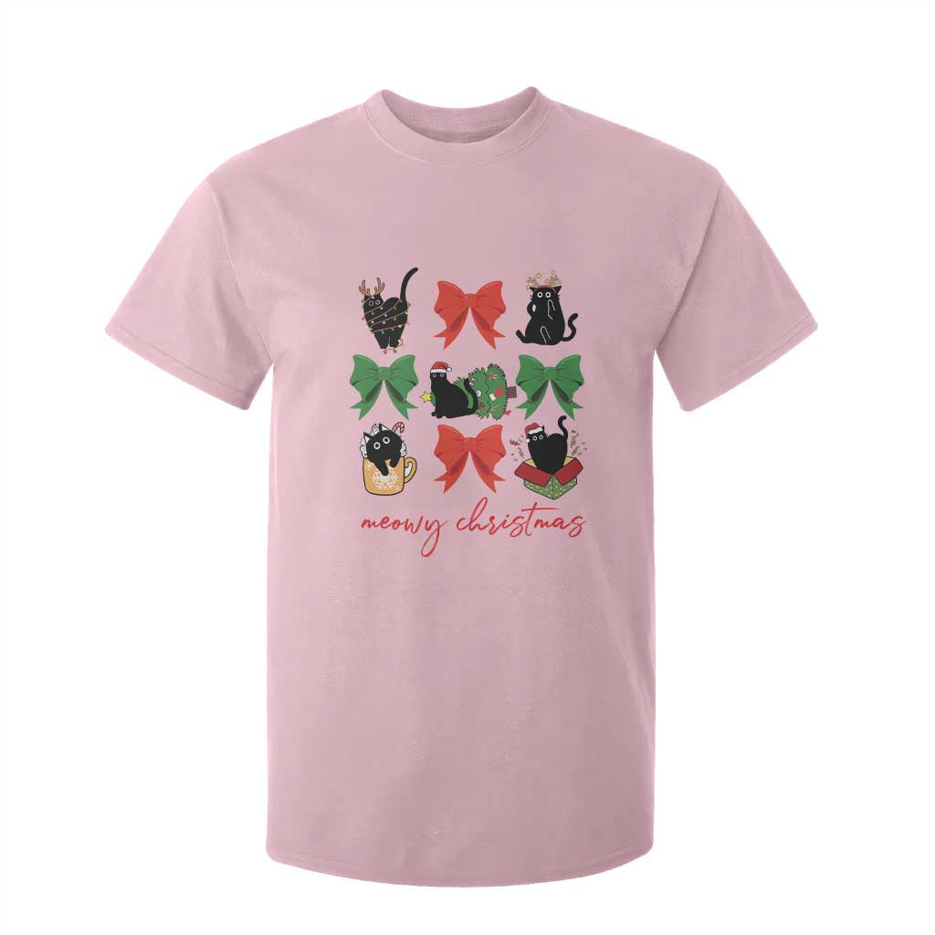Funny Christmas Black Cat T Shirt For Kid Meowy Christmas Cute Cats Coquette Bow TS09 Light Pink Print Your Wear