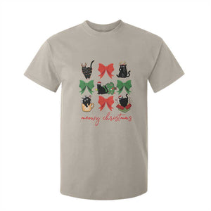 Funny Christmas Black Cat T Shirt For Kid Meowy Christmas Cute Cats Coquette Bow TS09 Sand Print Your Wear