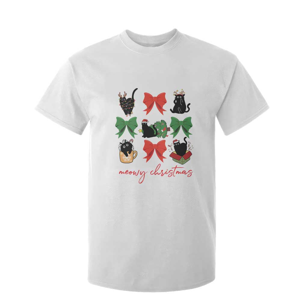 Funny Christmas Black Cat T Shirt For Kid Meowy Christmas Cute Cats Coquette Bow TS09 White Print Your Wear