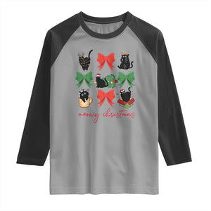 Funny Christmas Black Cat Raglan Shirt Meowy Christmas Cute Cats Coquette Bow TS09 Sport Gray Black Print Your Wear