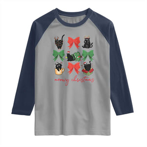 Funny Christmas Black Cat Raglan Shirt Meowy Christmas Cute Cats Coquette Bow TS09 Sport Gray Navy Print Your Wear