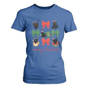 Funny Christmas Black Cat T Shirt For Women Meowy Christmas Cute Cats Coquette Bow TS09 Royal Blue Print Your Wear