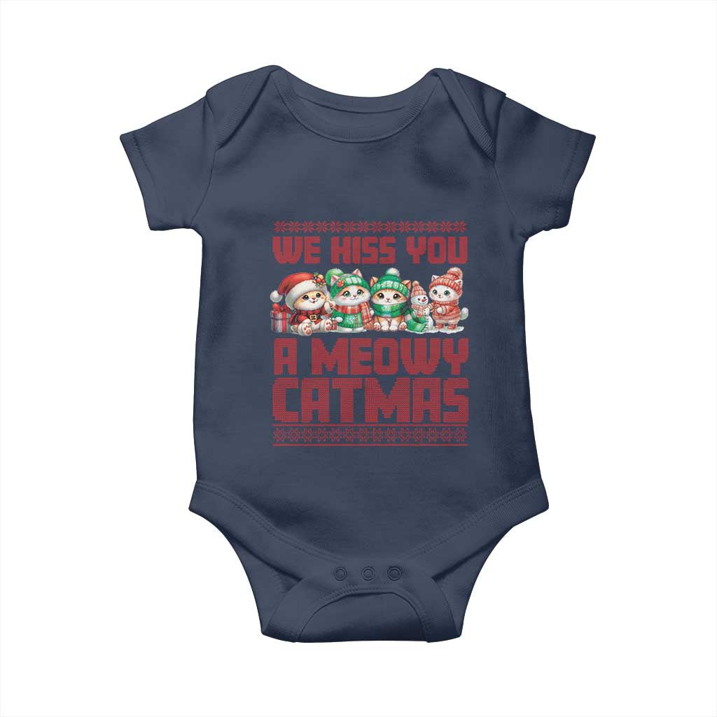 Christmas Cat Baby Onesie We Hiss You A Meowy Catmas TS09 Navy Print Your Wear