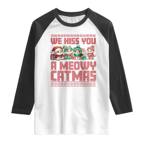 Christmas Cat Raglan Shirt We Hiss You A Meowy Catmas TS09 White Black Print Your Wear