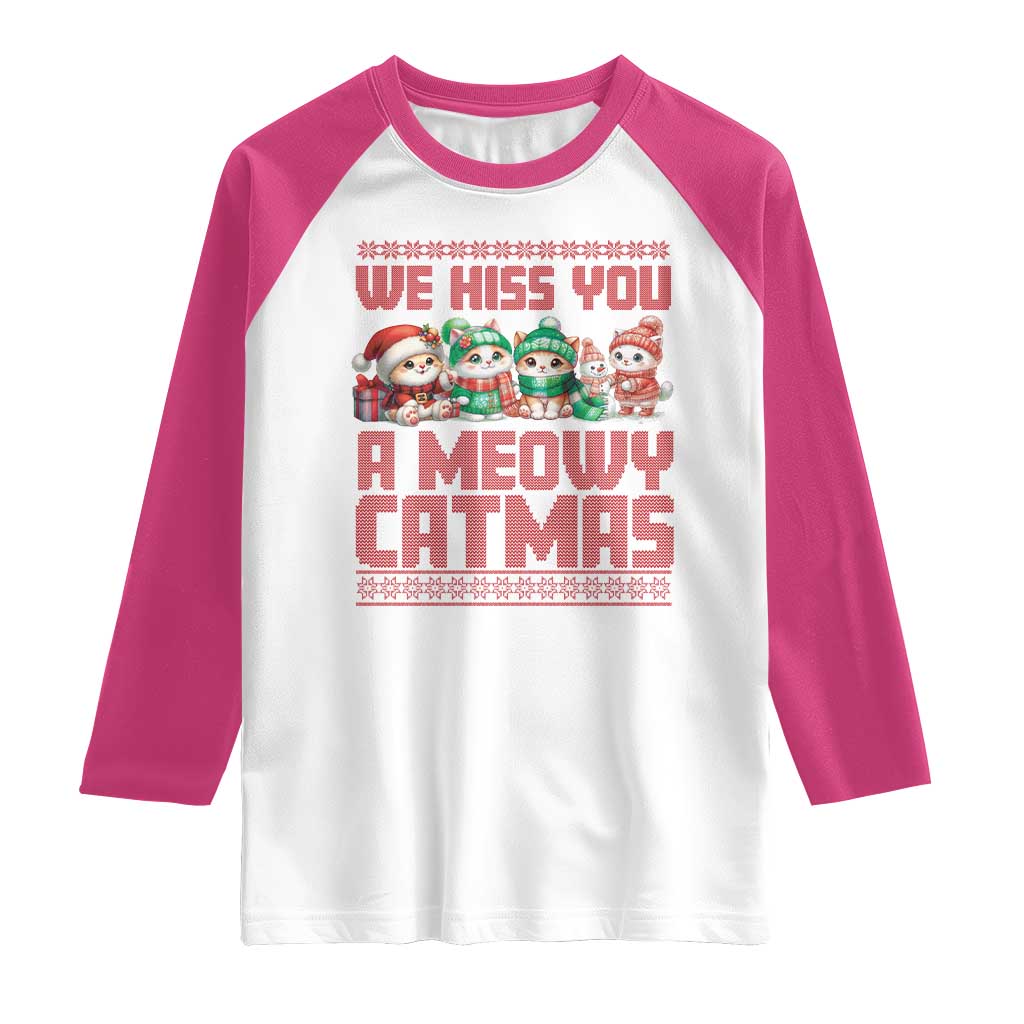 Christmas Cat Raglan Shirt We Hiss You A Meowy Catmas TS09 White Heliconia Print Your Wear