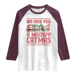Christmas Cat Raglan Shirt We Hiss You A Meowy Catmas TS09 White Maroon Print Your Wear