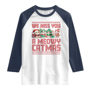 Christmas Cat Raglan Shirt We Hiss You A Meowy Catmas TS09 White Navy Print Your Wear