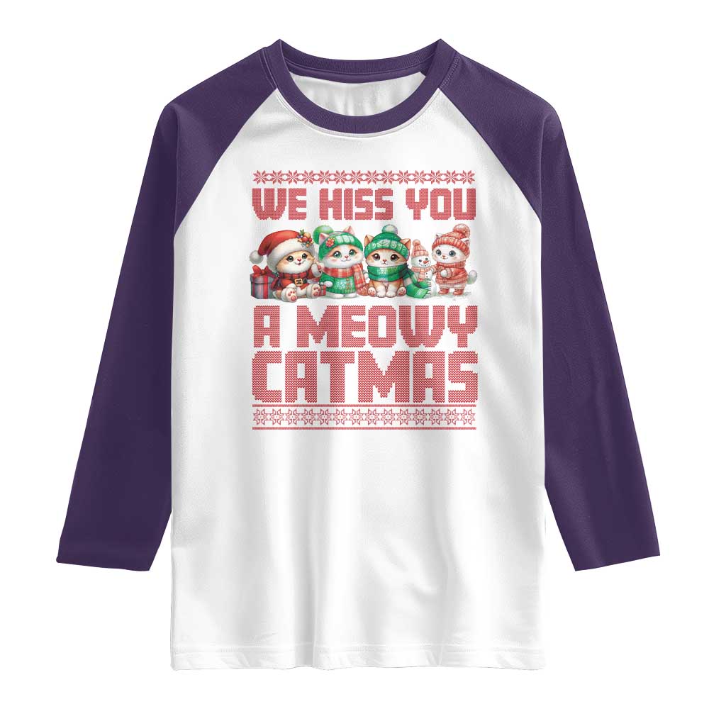 Christmas Cat Raglan Shirt We Hiss You A Meowy Catmas TS09 White Purple Print Your Wear