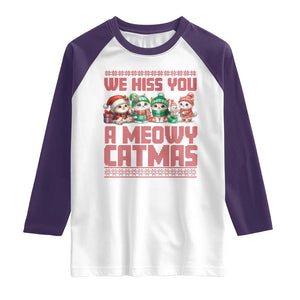 Christmas Cat Raglan Shirt We Hiss You A Meowy Catmas TS09 White Purple Print Your Wear