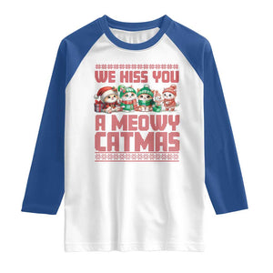 Christmas Cat Raglan Shirt We Hiss You A Meowy Catmas TS09 White Royal Print Your Wear
