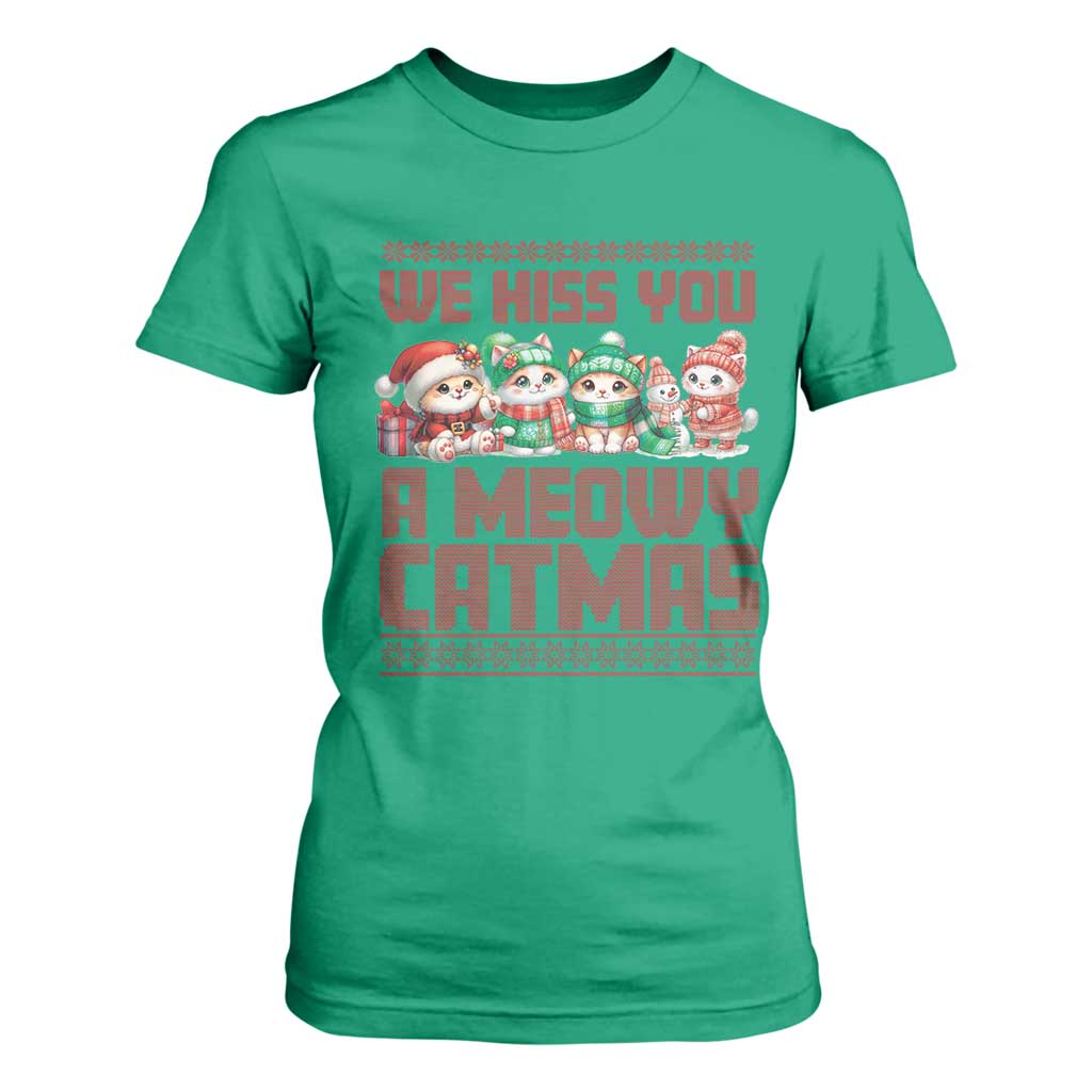 Christmas Cat T Shirt For Women We Hiss You A Meowy Catmas TS09 Irish Green Print Your Wear