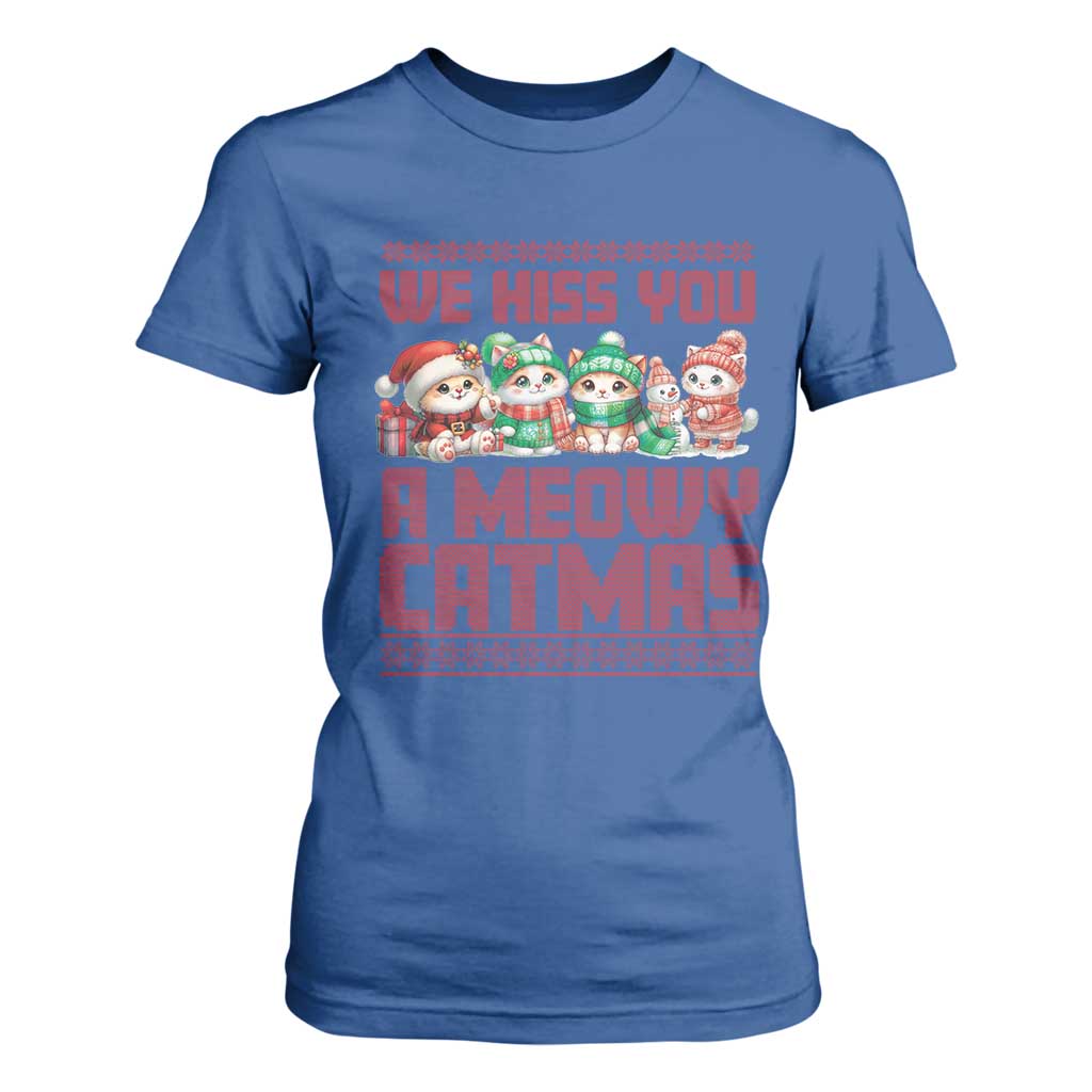 Christmas Cat T Shirt For Women We Hiss You A Meowy Catmas TS09 Royal Blue Print Your Wear