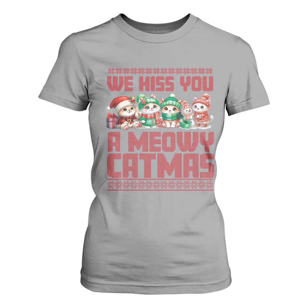 Christmas Cat T Shirt For Women We Hiss You A Meowy Catmas TS09 Sport Gray Print Your Wear