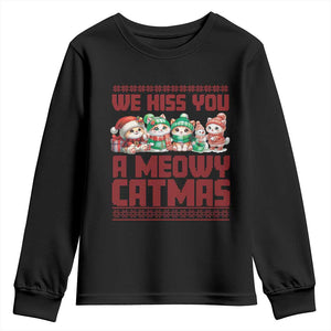 Christmas Cat Youth Sweatshirt We Hiss You A Meowy Catmas TS09 Black Print Your Wear