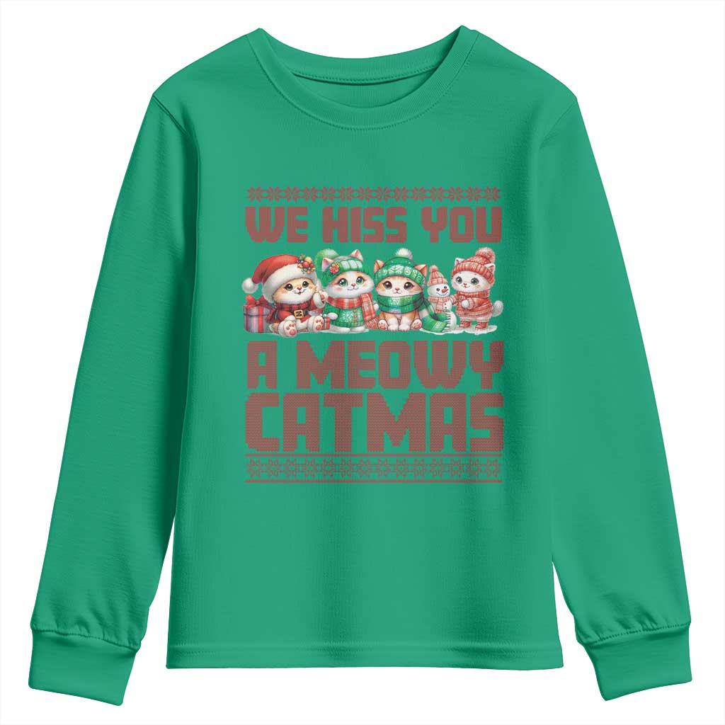 Christmas Cat Youth Sweatshirt We Hiss You A Meowy Catmas TS09 Irish Green Print Your Wear