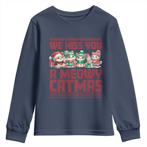Christmas Cat Youth Sweatshirt We Hiss You A Meowy Catmas TS09 Navy Print Your Wear
