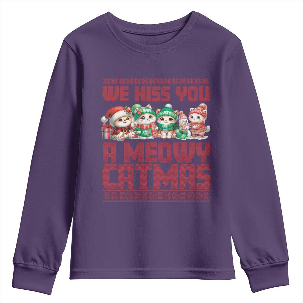 Christmas Cat Youth Sweatshirt We Hiss You A Meowy Catmas TS09 Purple Print Your Wear