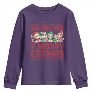 Christmas Cat Youth Sweatshirt We Hiss You A Meowy Catmas TS09 Purple Print Your Wear