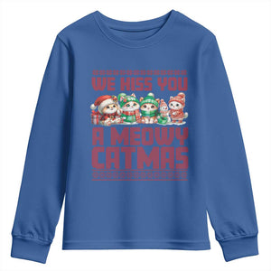Christmas Cat Youth Sweatshirt We Hiss You A Meowy Catmas TS09 Royal Blue Print Your Wear