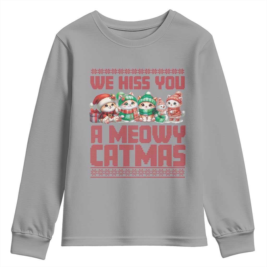 Christmas Cat Youth Sweatshirt We Hiss You A Meowy Catmas TS09 Sport Gray Print Your Wear
