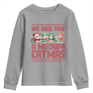 Christmas Cat Youth Sweatshirt We Hiss You A Meowy Catmas TS09 Sport Gray Print Your Wear