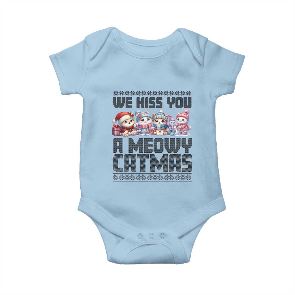 Christmas Cute Cat Baby Onesie We Hiss You A Meowy Catmas TS09 Light Blue Print Your Wear