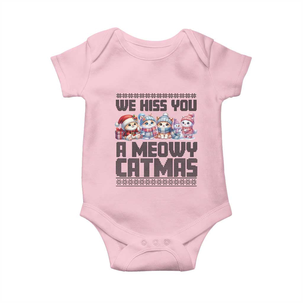 Christmas Cute Cat Baby Onesie We Hiss You A Meowy Catmas TS09 Light Pink Print Your Wear
