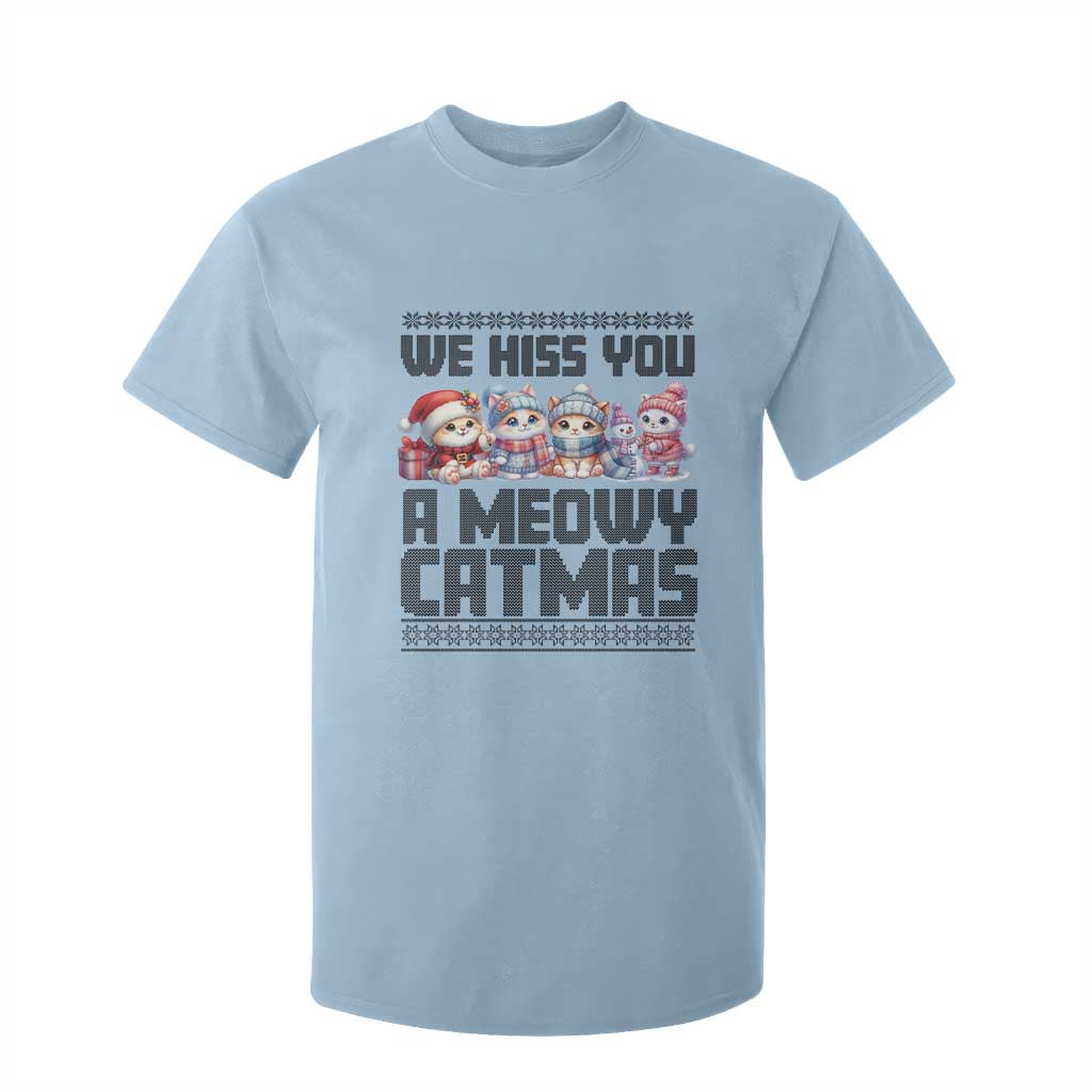 Christmas Cute Cat T Shirt For Kid We Hiss You A Meowy Catmas TS09 Light Blue Print Your Wear