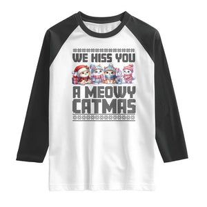 Christmas Cute Cat Raglan Shirt We Hiss You A Meowy Catmas TS09 White Black Print Your Wear