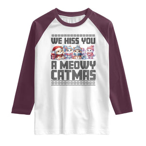 Christmas Cute Cat Raglan Shirt We Hiss You A Meowy Catmas TS09 White Maroon Print Your Wear