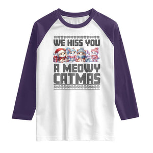 Christmas Cute Cat Raglan Shirt We Hiss You A Meowy Catmas TS09 White Purple Print Your Wear