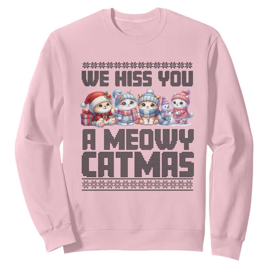Christmas Cute Cat Sweatshirt We Hiss You A Meowy Catmas TS09 Light Pink Print Your Wear
