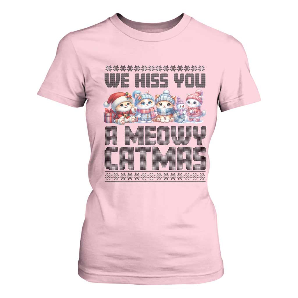 Christmas Cute Cat T Shirt For Women We Hiss You A Meowy Catmas TS09 Light Pink Print Your Wear